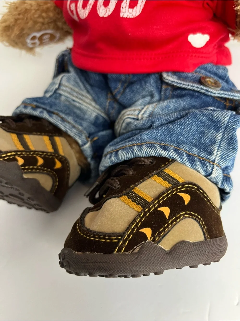 Build A Bear Life Good Brown Athletic Shoes Blue Hat Kids Red Top Cargo Pants